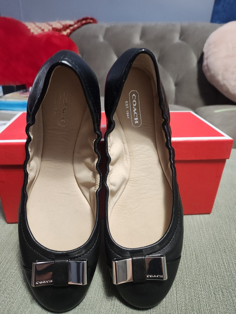 Coach Black Leather Bow Ballet Flats